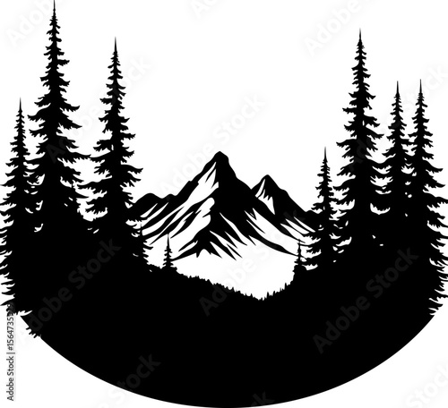 Forest and Mountain Landscape Silhouette vector graphics bundle