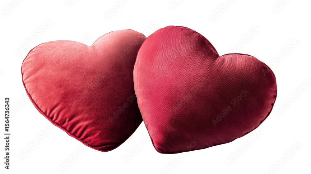 Fototapeta premium two valentines day heart pillow silk velvet on white background