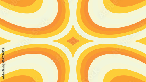 Symmetrical orange and yellow retro pattern with curved lines and a central diamond shape design look