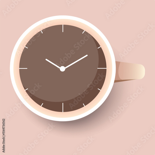 Vector illustration of coffee time , watch drawing on latte art coffee cup. sign, symbol