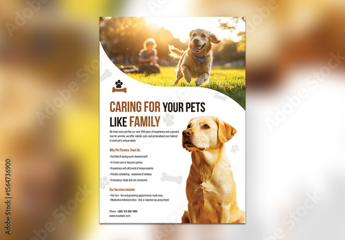 Editable Pet Sitting Service Flyer Template – Warm Family-Oriented Dog Care Poster in Cream and Brown Tones