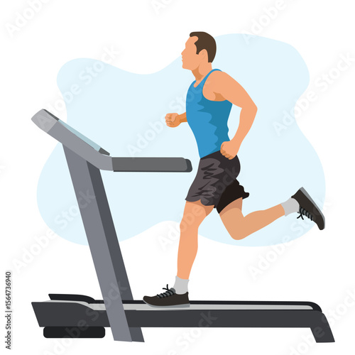 Full length of a man running on a treadmill. vector, illustration