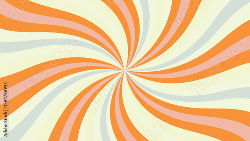 Aesthetic retro style swirl pattern with orange, pink, and cream colored curved lines emanating from center