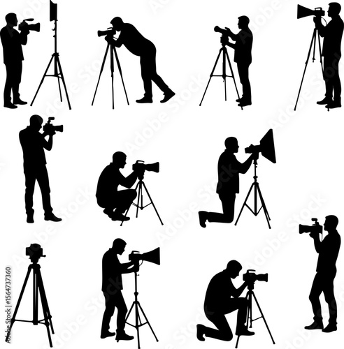 Mountain Photographer Man with DSLR, Camera short vector bundle