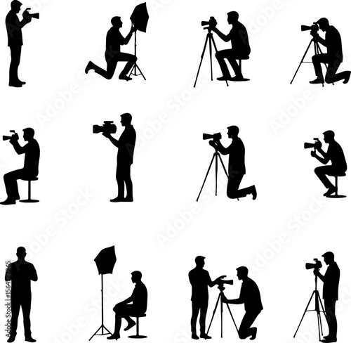 Mountain Photographer Man with DSLR, Camera short vector bundle
