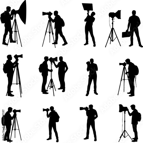 Mountain Photographer Man with DSLR, Camera short vector bundle