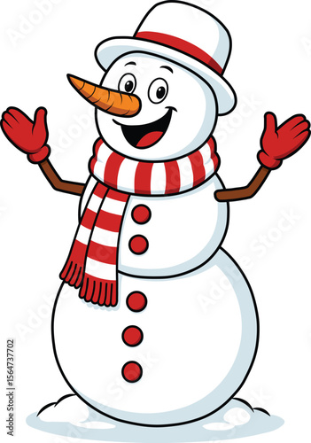 Cartoon Illustration of a Cheerful Snowman 