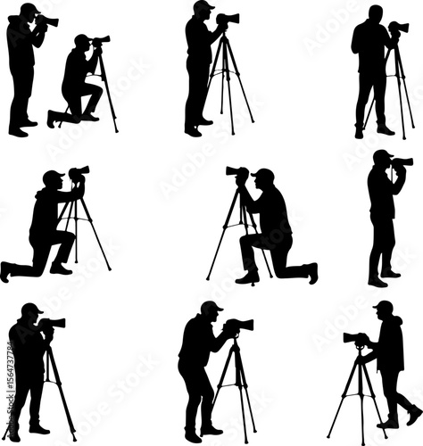 Mountain Photographer Man with DSLR, Camera short vector bundle