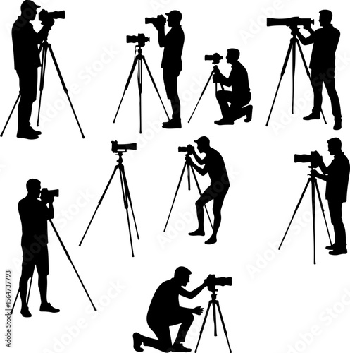 Mountain Photographer Man with DSLR, Camera short vector bundle