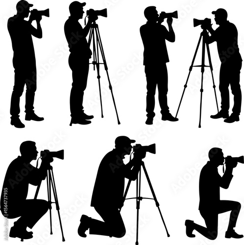 Mountain Photographer Man with DSLR, Camera short vector bundle