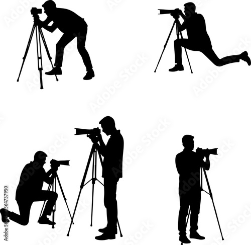 Mountain Photographer Man with DSLR, Camera short vector bundle