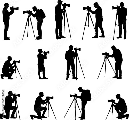 Mountain Photographer Man with DSLR, Camera short vector bundle
