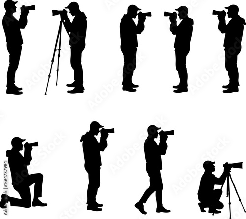 Mountain Photographer Man with DSLR, Camera short vector bundle