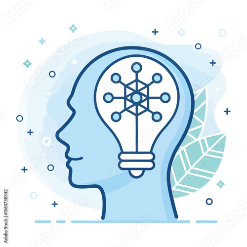 Illuminating the Mind: A conceptual illustration of a person's profile, with a light bulb replacing their brain, representing ideas and knowledge. 