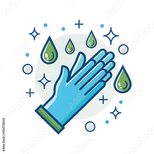 Hands sanitizing: A clean hands with a water drop in blue and green, which is the concept of health and hygiene. Emphasizing the significance of proper hand sanitizing