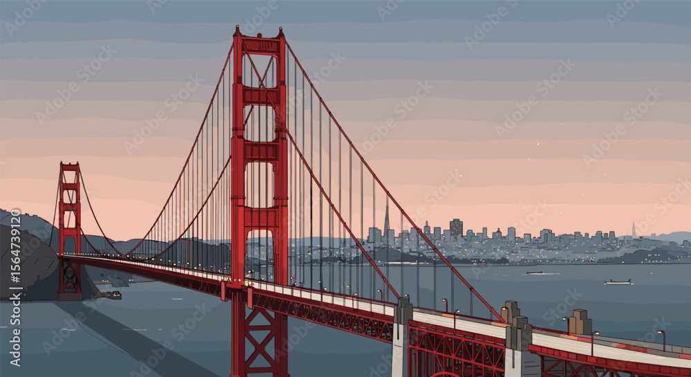 Fototapeta premium Golden Gate Bridge San Francisco Pixel Art Landscape