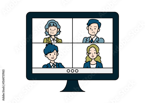 オンラインで会話をする老若男女のイラスト素材1