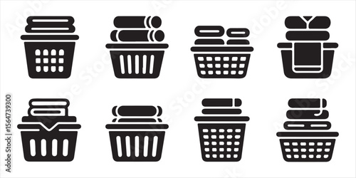 Laundry Basket Icon Vector Collection for Household, Laundry, and Cleaning Projects