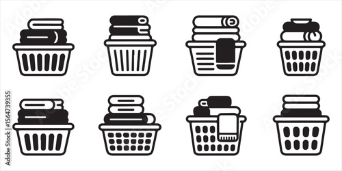 Laundry Basket Icon Vector Collection for Household, Laundry, and Cleaning Projects