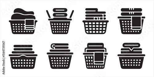 Laundry Basket Icon Vector Collection for Household, Laundry, and Cleaning Projects