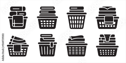 Laundry Basket Icon Vector Collection for Household, Laundry, and Cleaning Projects