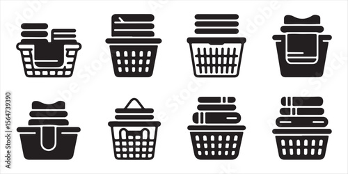 Laundry Basket Icon Vector Collection for Household, Laundry, and Cleaning Projects