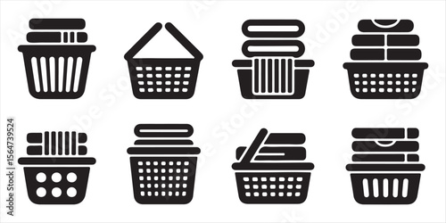 Laundry Basket Icon Vector Collection for Household, Laundry, and Cleaning Projects