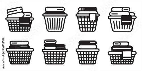 Laundry Basket Icon Vector Collection for Household, Laundry, and Cleaning Projects