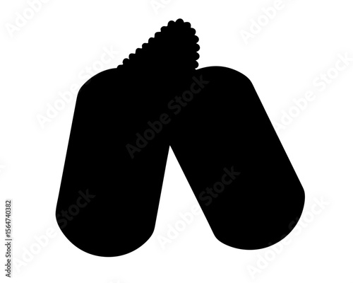 Monochromatic representation of two dog tags chained together with serrated edge