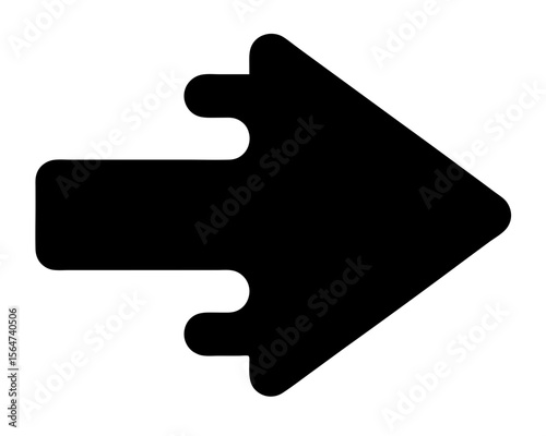 Black right arrow pointing with unusual rounded shapes on the side and end