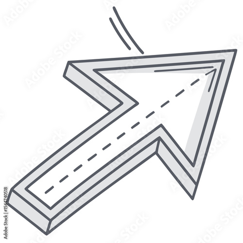 Illustration of a three dimensional arrow pointing to the right with dashed lines and two lines above