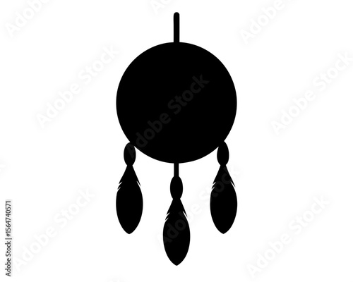 Silhouette of a Dream Catcher with feathers hanging from the hoop