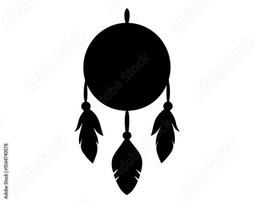 Simple Dreamcatcher Silhouette with Feathers and Circular Hoop Design