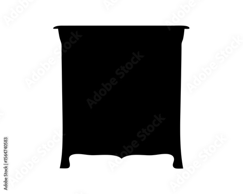 Silhouette of an antique commode or chest of drawers on a white background