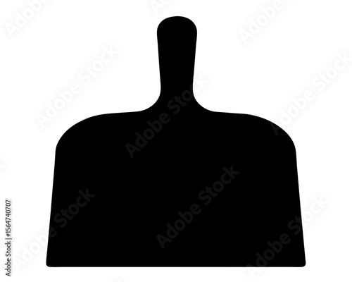 Black silhouette of a dustpan with a handle on a white background