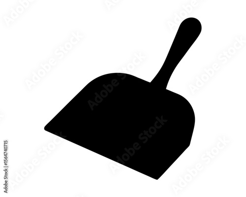 A black silhouette of a dustpan on a white background cleaning tool