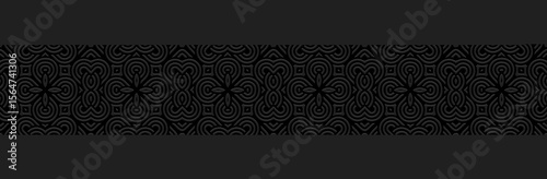 Banner, patterned cover design, wallpaper. Geometric ethnic original pattern on black background, embossing. 3D tribal ornaments, arabesques, mandala, fresco, painting of the East, Asia, India, Mexico