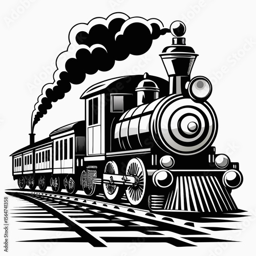 steam train on the railway silhouette black