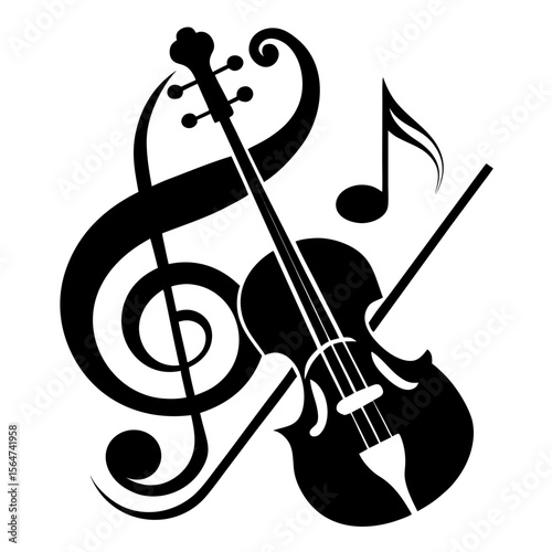 violin and notes silhouette black