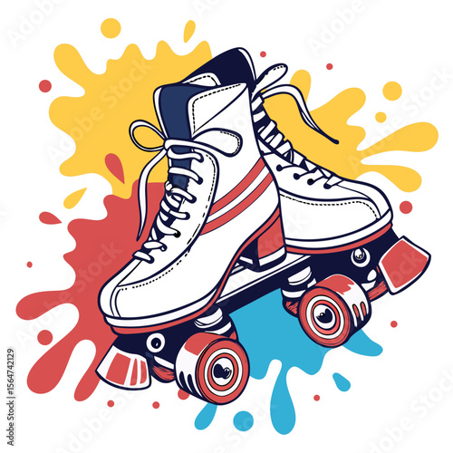 Rollerblades with Colorful Paint Splashes – Vibrant Urban Skating Illustration in Energetic Sticker Style for Youth Culture, Street Sports, and Creative Design Projects