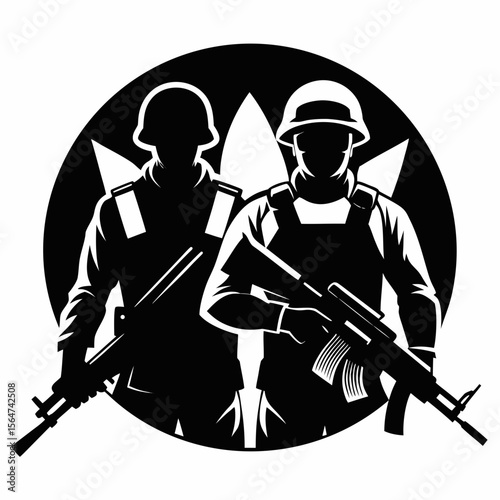 soldier with sword and shield silhouette black
