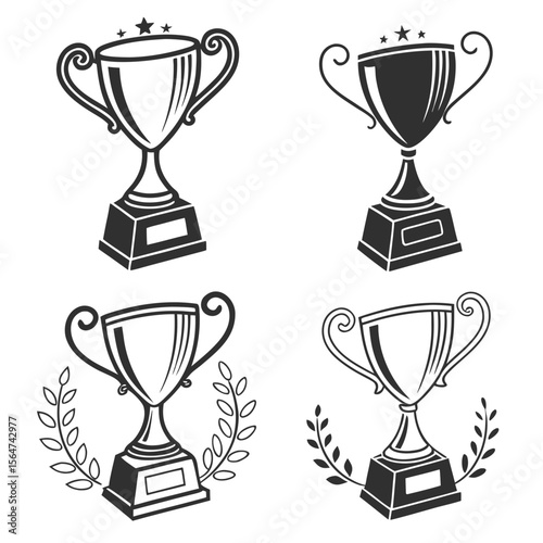 set of gold silver and bronze cups silhouette black