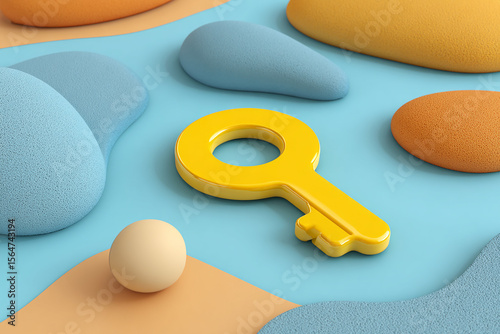 floating golden key in a digital background