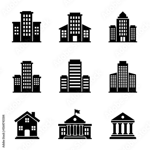 Solid Black buildings icon modern design style
