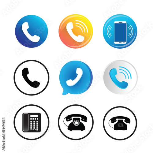 Phone Call Icons Set – Vector Communication Symbols for Mobile and Landline Devices