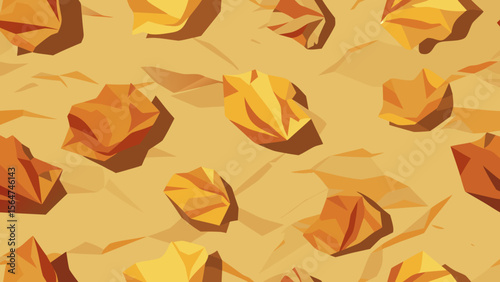Seamless desert rock pattern with scattered angular stones on sandy textured background in warm earth tones
