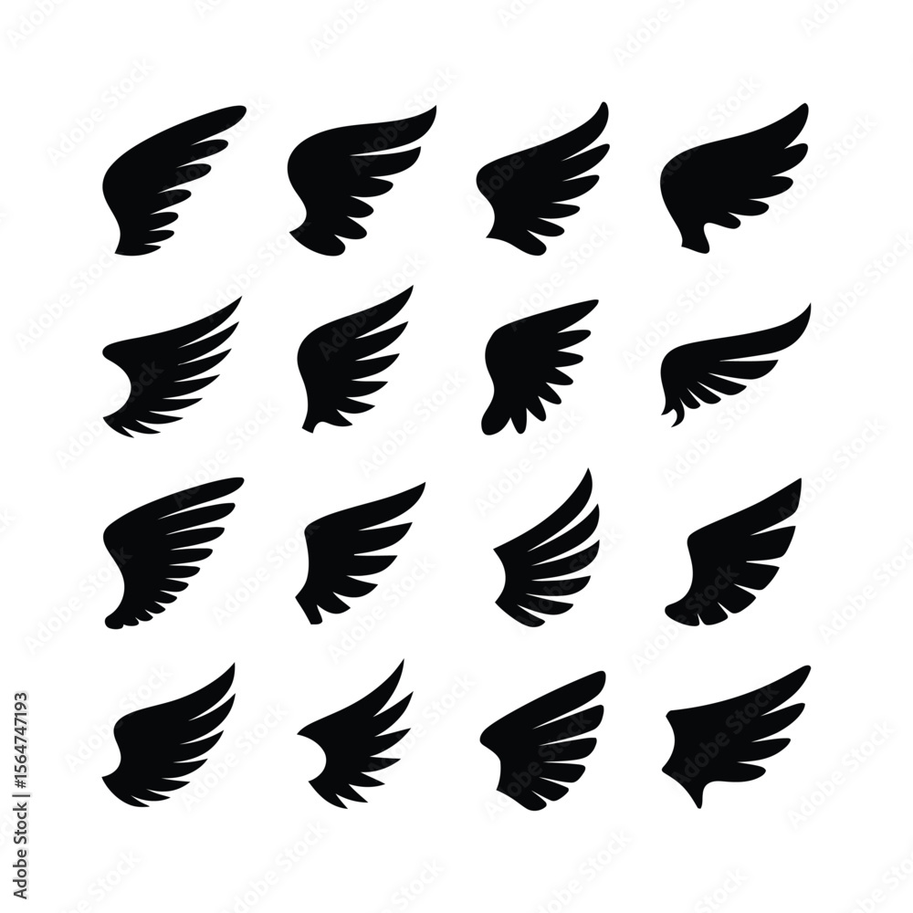 Obraz premium Vector art of set of wings isolated on white background