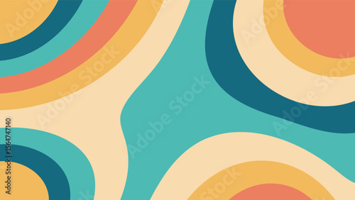 Abstract background with curved shapes in retro colors forming a dynamic and playful composition design