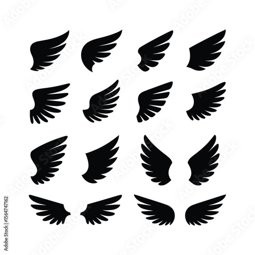 Vector art of set of wings isolated on white background