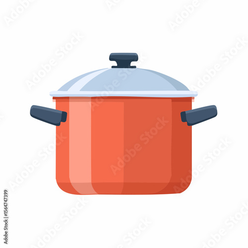 Orange Cooking Pot with Lid and Handles Stock Illustration